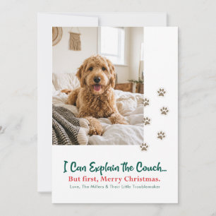 Funny Paw Print Dog Photo Christmas Holiday Card