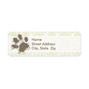 Funny Paw Print on Ivory Damask Pattern