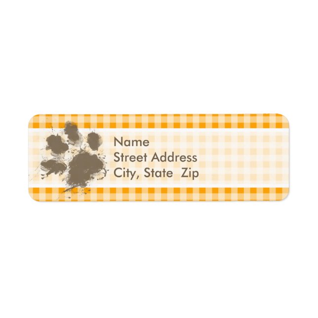 Funny Pawprint Amber Orange Gingham (Front)
