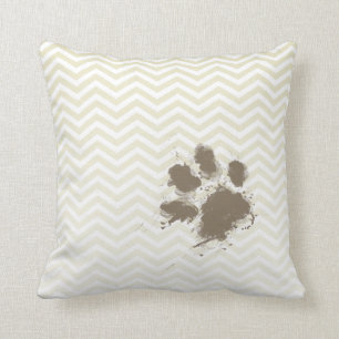 Funny Pawprint on Beige Chevron; zig zag Cushion
