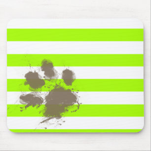 Funny Pawprint on Electric Lime Green Stripes Mouse Mat