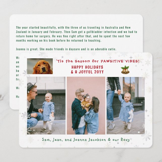 Funny Pawsitive Dog Cat 4 Photos Minimalist Modern Holiday Card (Front/Back)