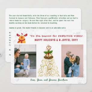 Funny Pawsitive Rudolph Happy Holidays 2 Photos Holiday Card