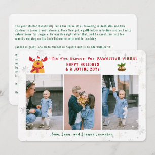 Funny Pawsitive Rudolph Minimalist Modern 3 Photos Holiday Card