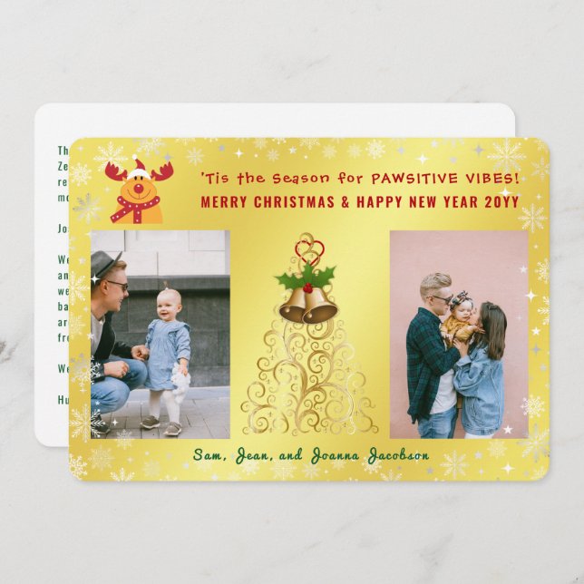 Funny Pawsitive Rudolph Photos Letter Cute Golden Holiday Card (Front/Back)