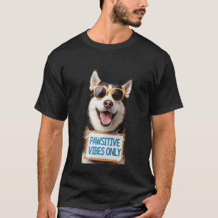 Funny Pawsitive Vibes Only Funny Dog Husky Sunglas T-Shirt