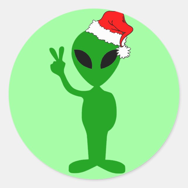 Funny peace alien santa classic round sticker (Front)