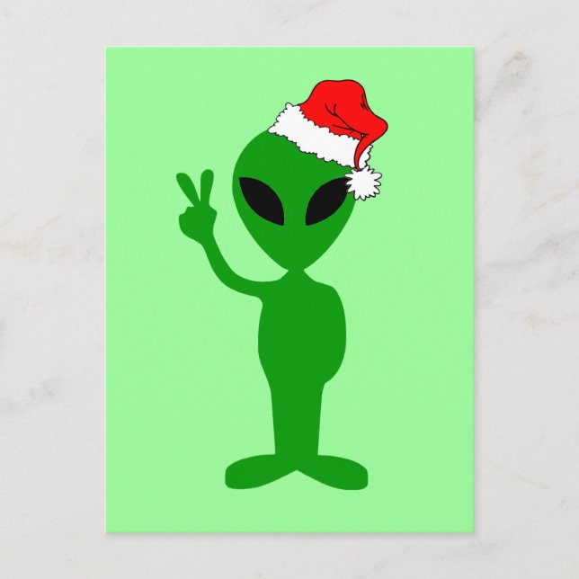 Funny peace alien santa holiday postcard (Front)