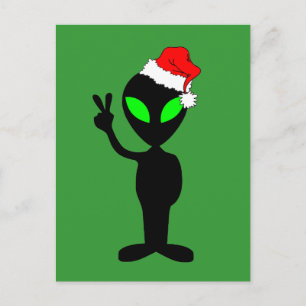 Funny peace alien santa holiday postcard