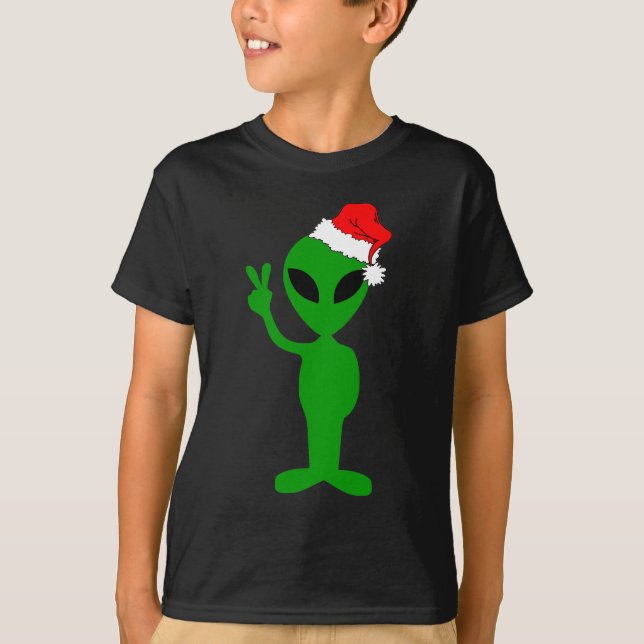 Funny peace alien santa T-Shirt (Front)