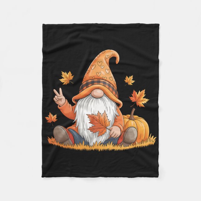 Funny Peace Gnome Halloween Thanksgiving Pumpkin A Fleece Blanket (Front)