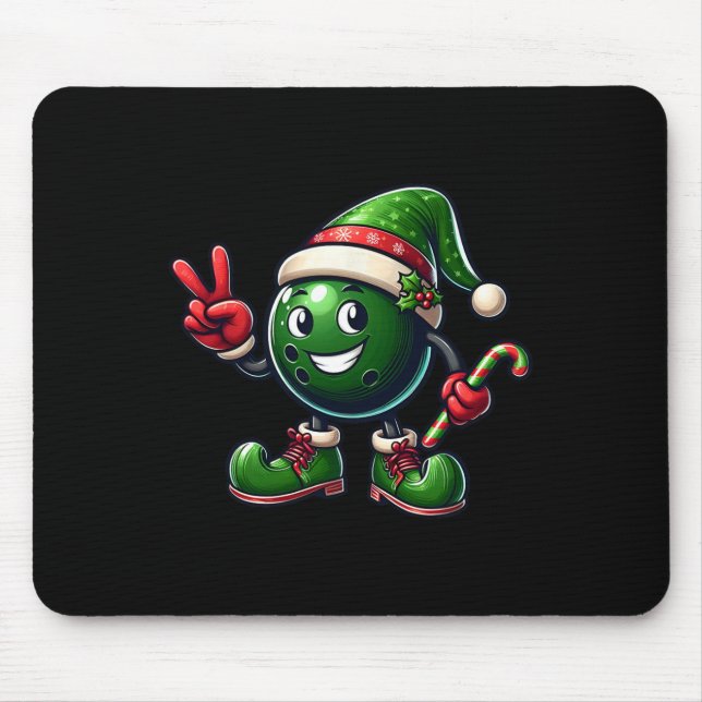 Funny Peace Hand Bowling Elf Christmas Womens Mens Mouse Mat (Front)