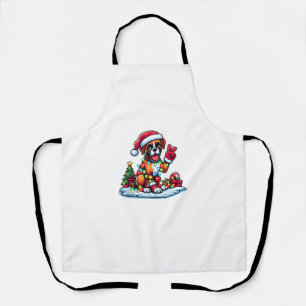 Funny Peace Hand Boxer Dog Christmas Lights Womens Apron