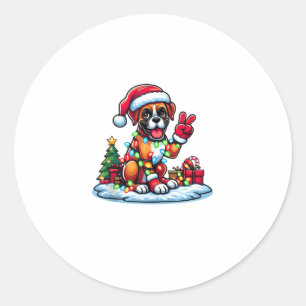 Funny Peace Hand Boxer Dog Christmas Lights Womens Classic Round Sticker