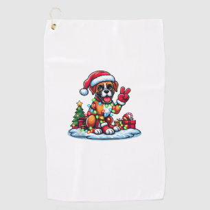 Funny Peace Hand Boxer Dog Christmas Lights Womens Golf Towel