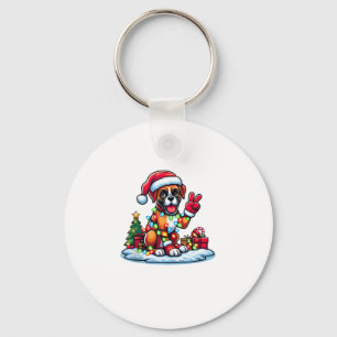 Funny Peace Hand Boxer Dog Christmas Lights Womens Key Ring