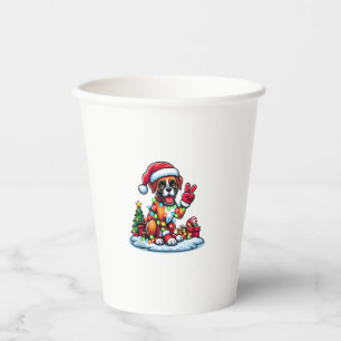 Funny Peace Hand Boxer Dog Christmas Lights Womens Paper Cups