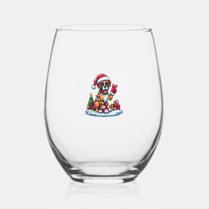 Funny Peace Hand Boxer Dog Christmas Lights Womens Stemless Wine Glass