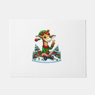 Funny Peace Hand Giraffe Elf Christmas Womens Mens Doormat
