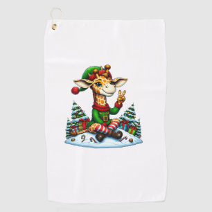 Funny Peace Hand Giraffe Elf Christmas Womens Mens Golf Towel