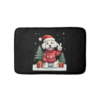 Funny Peace Hand Maltese Christmas Lights Womens M Bath Mat