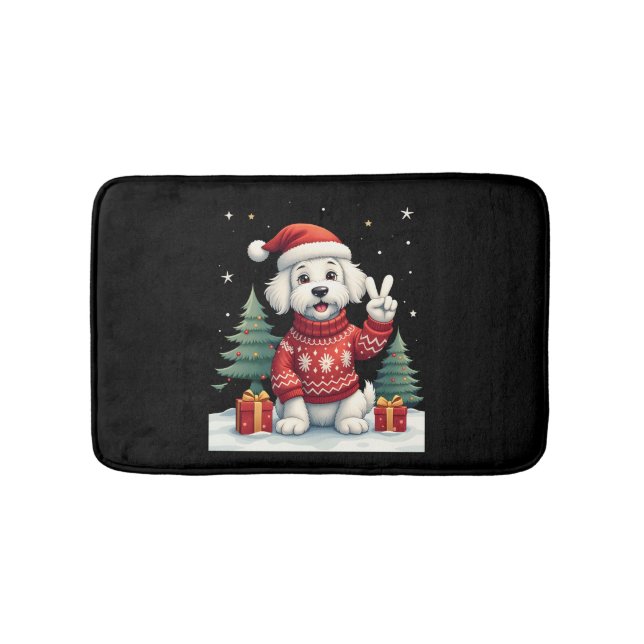 Funny Peace Hand Maltese Christmas Lights Womens M Bath Mat (Front)