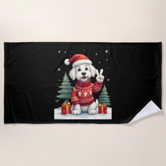 Funny Peace Hand Maltese Christmas Lights Womens M Beach Towel