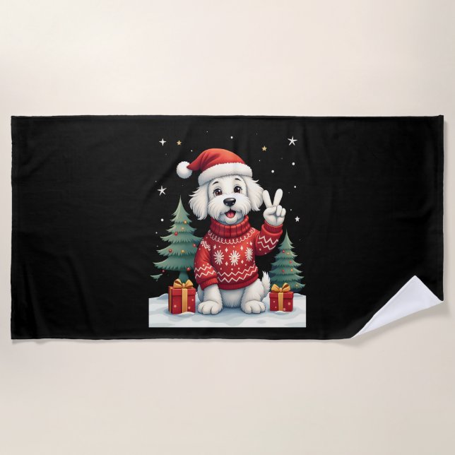 Funny Peace Hand Maltese Christmas Lights Womens M Beach Towel (Front)