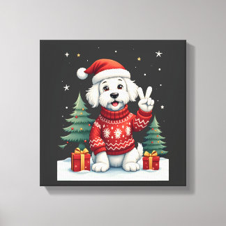 Funny Peace Hand Maltese Christmas Lights Womens M Canvas Print