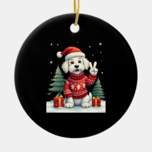 Funny Peace Hand Maltese Christmas Lights Womens M Ceramic Tree Decoration