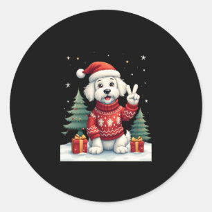 Funny Peace Hand Maltese Christmas Lights Womens M Classic Round Sticker