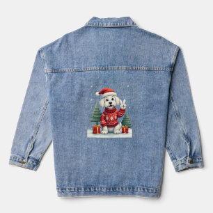 Funny Peace Hand Maltese Christmas Lights Womens M Denim Jacket