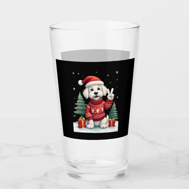 Funny Peace Hand Maltese Christmas Lights Womens M Glass (Front)