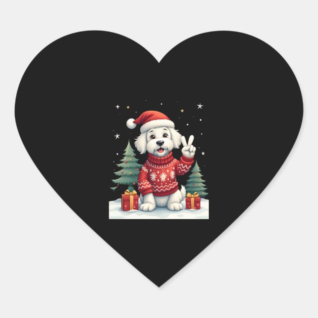 Funny Peace Hand Maltese Christmas Lights Womens M Heart Sticker (Front)