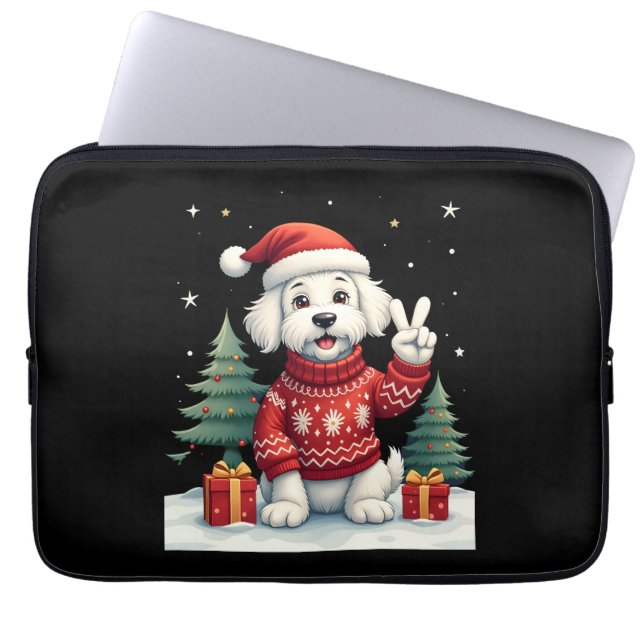 Funny Peace Hand Maltese Christmas Lights Womens M Laptop Sleeve (Front)