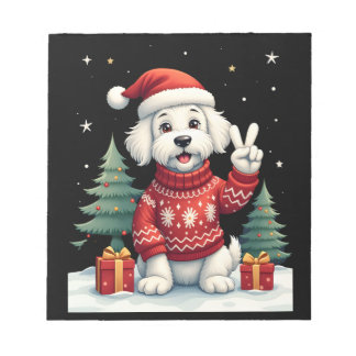 Funny Peace Hand Maltese Christmas Lights Womens M Notepad