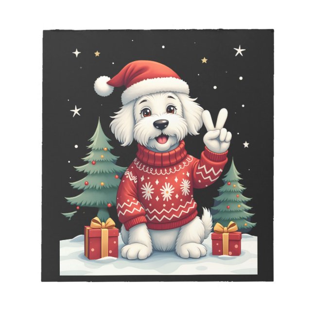 Funny Peace Hand Maltese Christmas Lights Womens M Notepad (Front)