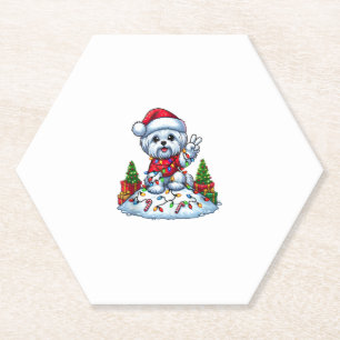 Funny Peace Hand Maltese Christmas Lights Womens M Paper Coaster
