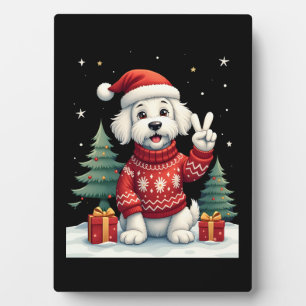 Funny Peace Hand Maltese Christmas Lights Womens M Plaque