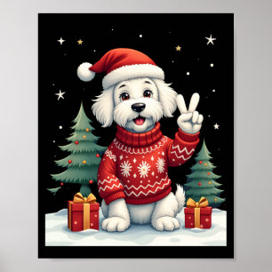 Funny Peace Hand Maltese Christmas Lights Womens M Poster