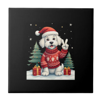 Funny Peace Hand Maltese Christmas Lights Womens M Tile