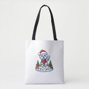 Funny Peace Hand Maltese Christmas Lights Womens M Tote Bag