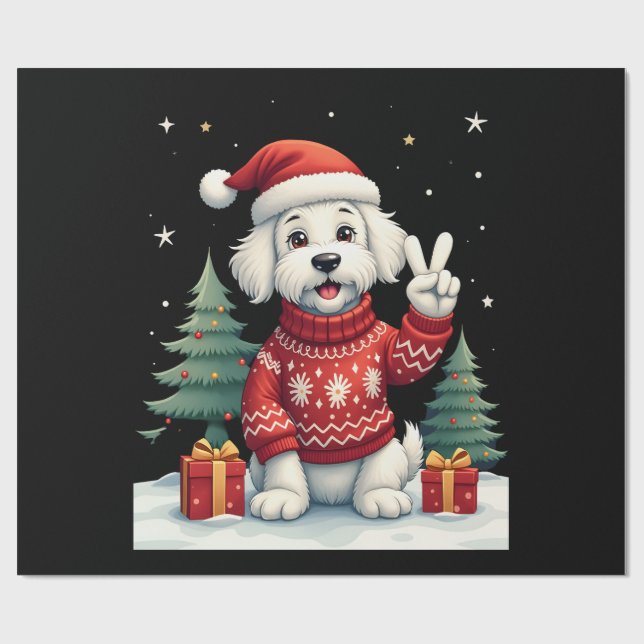 Funny Peace Hand Maltese Christmas Lights Womens M Wrapping Paper (Flat)