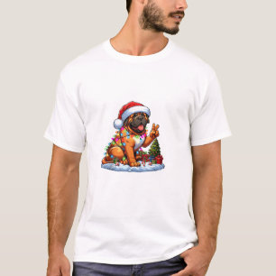 Funny Peace Hand Mastiff Christmas Lights Womens M T-Shirt