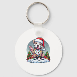 Funny Peace Hand Pitbull Christmas Lights Womens M Key Ring
