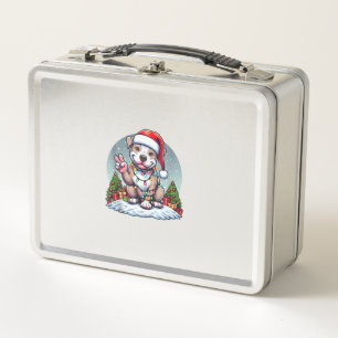 Funny Peace Hand Pitbull Christmas Lights Womens M Metal Lunch Box