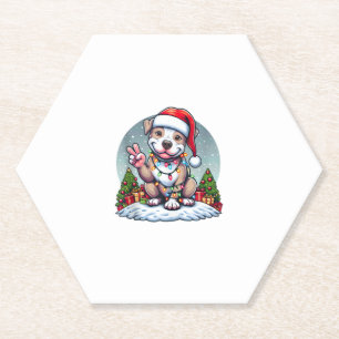 Funny Peace Hand Pitbull Christmas Lights Womens M Paper Coaster