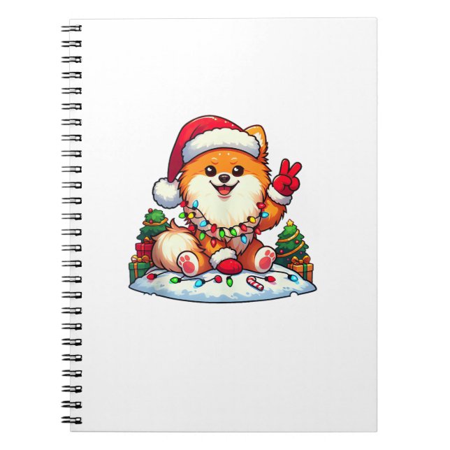 Funny Peace Hand Pomeranian Christmas Lights Women Notebook (Front)