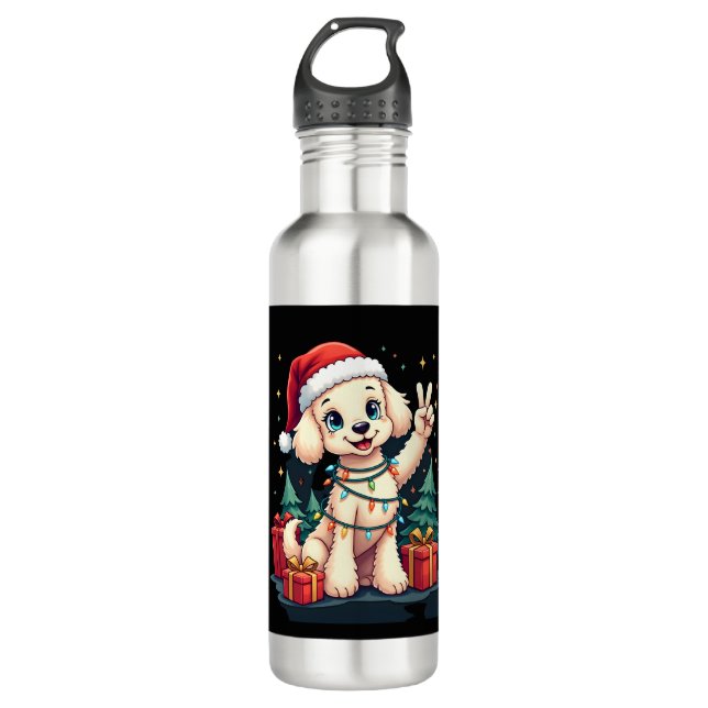 Funny Peace Hand Poodle Christmas Lights Womens Me 710 Ml Water Bottle (Front)