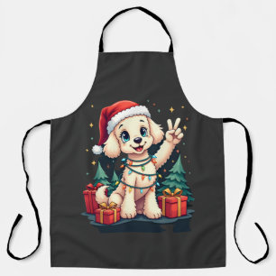 Funny Peace Hand Poodle Christmas Lights Womens Me Apron